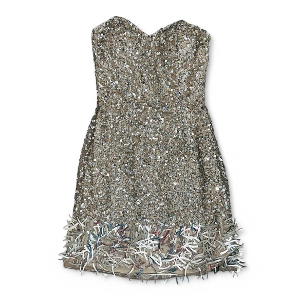 NWT Scala Silver Sequin Strapless Mini Dress Size 0 - Picture 1 of 10
